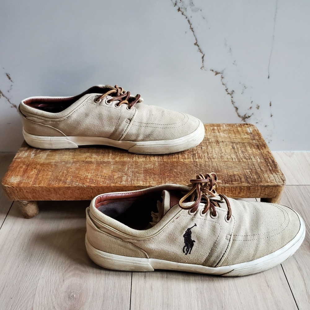 Ralph Lauren Polo Shoes Mens 10.5 Brown Canvas Lace Up Faxon Low Sneakers